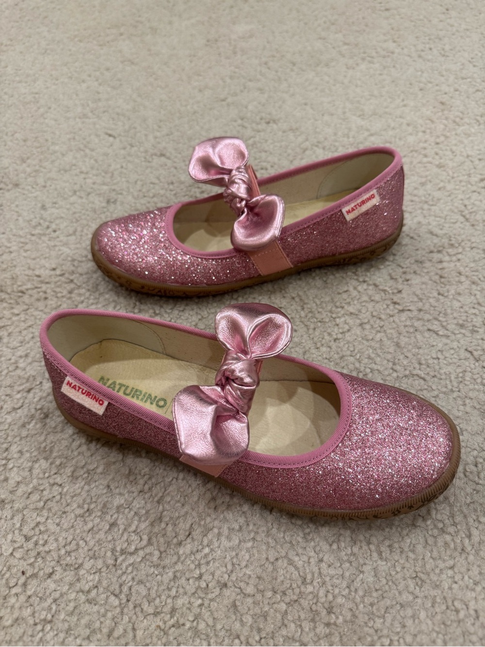 Naturino Pink Glitter Bow Mary Jane Shoes for Kids